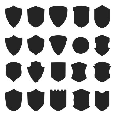 Siyah kalkan vektörünün koleksiyonu, logo etiketi ögeleri