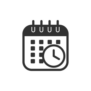 Saat ile takvim simgesi, beyaz arkaplanda izole vektör illüstrasyonu