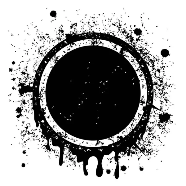 Grunge erimiş çember çerçeve kenarı, kirli siyah mürekkeple arkaplan sıçrar