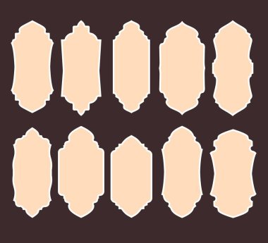 İslami rozet dekorasyon vektörü, İslami kapı şekli süslemeleri, Arap tarzı desenler, Ramazan temalı tasarım için çerçeve sınırı