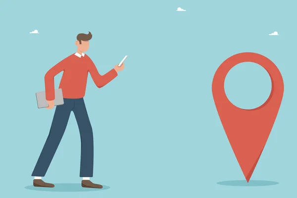 Address Location Search Maps Navigation Looking Curious Businessman Location Map — Vetor de Stock