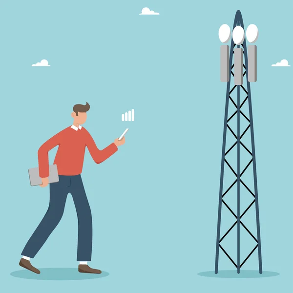 Businessman Looking Cellular Signal Work Mobile Telecommunication System Autonomous Operation — Διανυσματικό Αρχείο