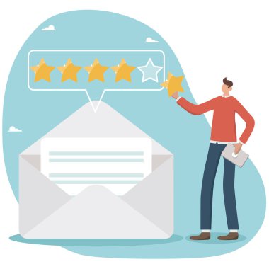 User experience, 5 star review of high quality and good business reputation, customer reviews or credit rating, appraisal rank concept. Businessman mailing satisfaction rating.