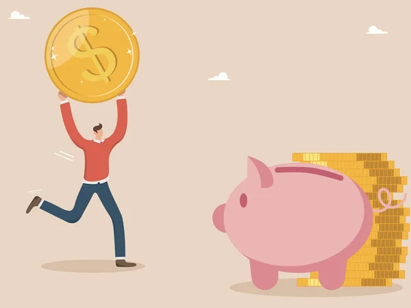 Piggy Bank Form Pig Man Runs Coin His Hands Piggy — Vetor de Stock