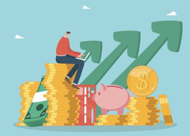 Ekonominin yükseliş ve büyüme kavramı, borsa grafiğinin büyümesi, para artışı ve çoğalması. Finansal bir hedefe ulaşmak, gelir veya maaş artışı.