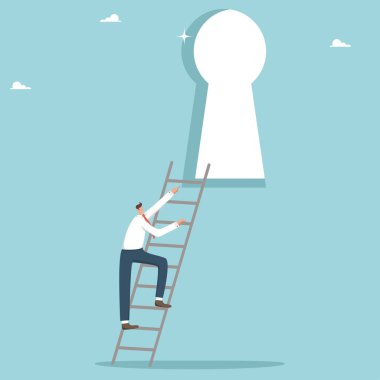 Ladder of success, career growth, on the way to new opportunities, find the keys to business development and growth, development of personal potential, secret strategy on the way to improvement.