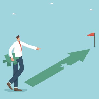 Belirlenmiş görevleri çözmek için mantıksal ve yaratıcı düşünce, belirlenen hedeflere ulaşmak için gizli bir anahtar veya metoda sahip olmak, bir adam bulmacanın bir parçasını elinde tutar ve tek bir elementi olmayan bir oku işaret eder..