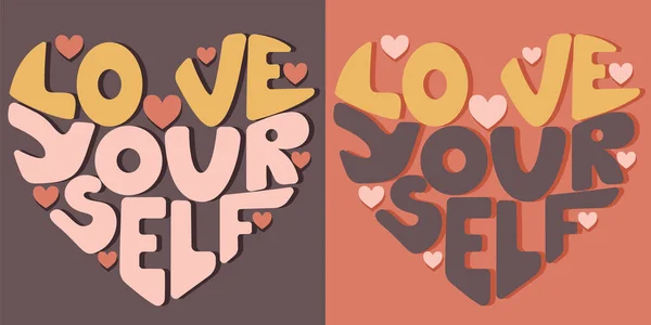 Handwritten Inscription Love Yourself Form Heart Colorful Cartoon Vector Design — Stock Vector