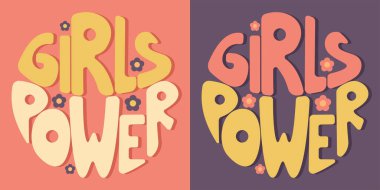 El yazması yazması kızların gücü daire şeklinde. Renkli çizgi film vektör tasarımı. Herhangi bir amaç için illüstrasyon. Olumlu motivasyon ya da ilham verici bir alıntı. Modaya uygun klasik harfler..
