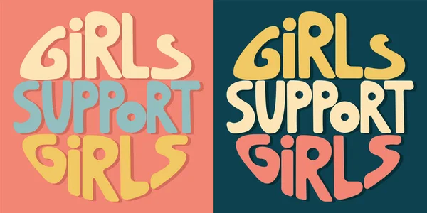 Ručně Psaný Nápis Dívky Podporují Dívky Podobě Kruhu Barevný Kreslený — Stockový vektor