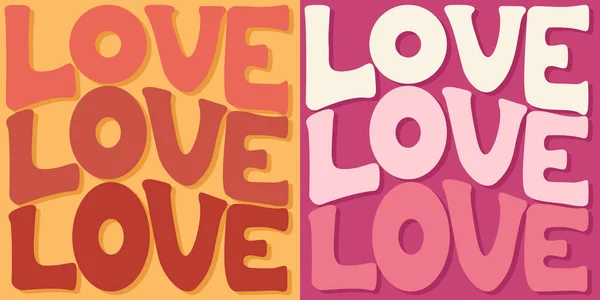 Handwritten Lettering Love Love Love Square Shape Colorful Cartoon Vector — Stock Vector