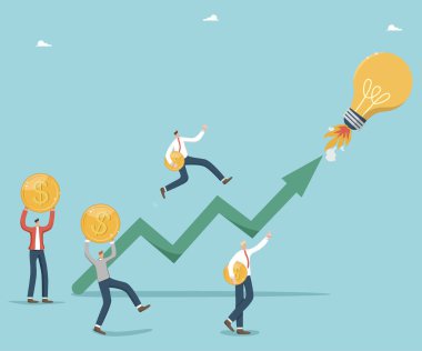 Yeniliklere ve ek kazanç için girişimlere para yatırmak, gelir elde etmek için yeni projeler, iş refahı için yeni fırsatlar, roket ampulünün yanında madeni parası olan insanlar kalkışa geçiyor.
