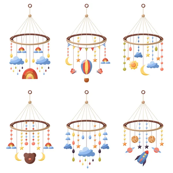 Set Vector Illustration Baby Mobile Carousel Pendant Rotating Hanging Accessory — Stock Vector