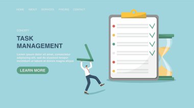 Web sitesi için vektör illüstrasyonuName Zaman yönetimi ve iş takvimi, görev ve atamaların başarıyla tamamlanması, çalışma takvimini izlemek