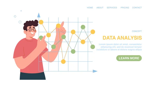 Vector Illustration Website Man Analyzes Graph Data Data Analysis Analysis — Stock Vector