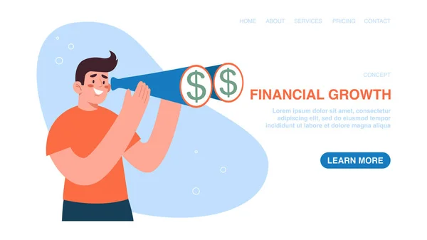 Vector Illustration Website Web Page Banner Man Binoculars Investing Funds — Stock Vector