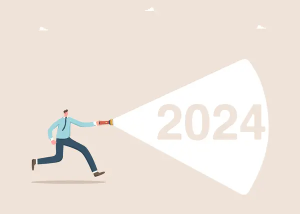 2024 Yılındaki Eylemlerin Stratejik Planlaması 2024 Yılında Dünyasının Gelişimine Yönelik — Stok Vektör