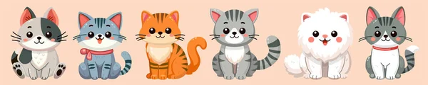 Милые Улыбающиеся Кошки Каракули Домашних Животных Друзья Смешные Обожаемые Кошки — стоковый вектор