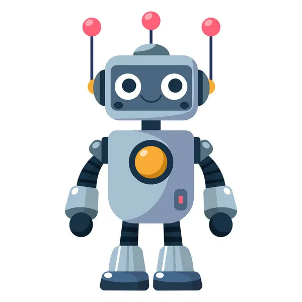 Веселый Смешной Мультяшный Детский Робот Милый Киборг Футуристический Современный Бот — стоковый вектор