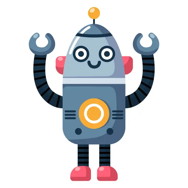 Alegre Divertido Robot Dibujos Animados Para Niños Lindo Cyborg Bot — Vector de stock