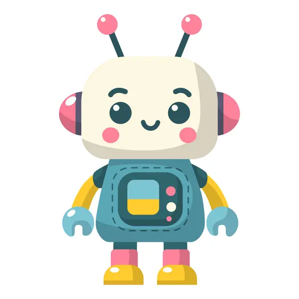 Heiter Lustige Cartoon Kinderroboter Netter Cyborg Futuristischer Moderner Bot Androider — Stockvektor