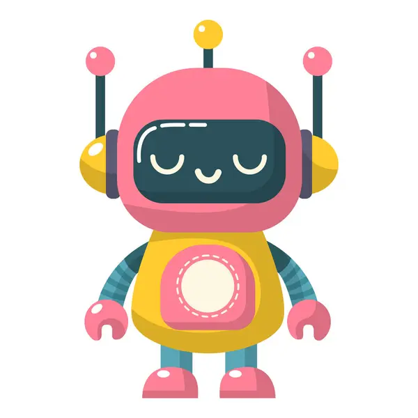 Glada Roliga Tecknad Barnrobot Söt Cyborg Futuristisk Modern Bot Android — Stock vektor