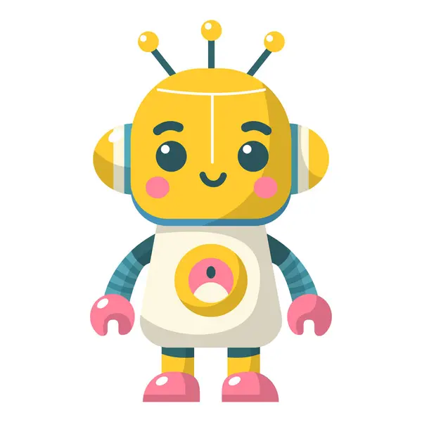 Веселый Смешной Мультяшный Детский Робот Милый Киборг Футуристический Современный Бот — стоковый вектор