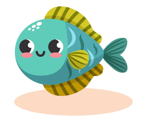 Vector Illustration Colorful Cute Funny Green Fish Undersea World Aquarium — Stock Vector