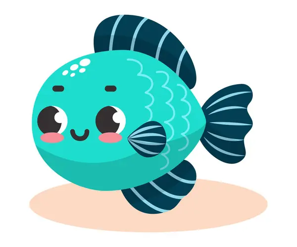 Vector Illustration Colorful Cute Funny Blue Fish Undersea World Aquarium — Stock Vector