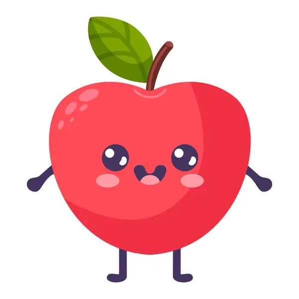 Maçã Dos Desenhos Animados Personagem Fruta Bonito Feliz Planta Com — Vetor de Stock