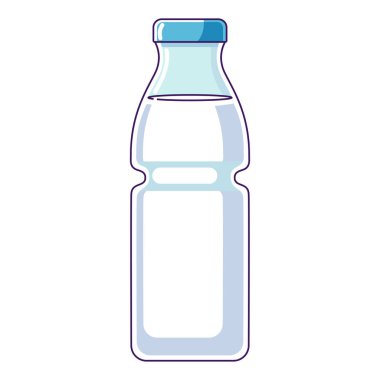 Cam süt şişesi. Süt ürünleri cam şişede. Basit düz tasarım vektör çizimi. Ulusal süt ürünleri ayı ve Dünya Süt Günü için bir şişe süt..