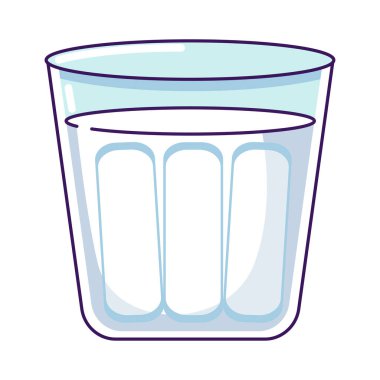 Bir bardak süt. Camda süt ürünü. Basit düz tasarım vektör çizimi. Ulusal süt ürünleri ayı ve Dünya Süt Günü için bir şişe süt..