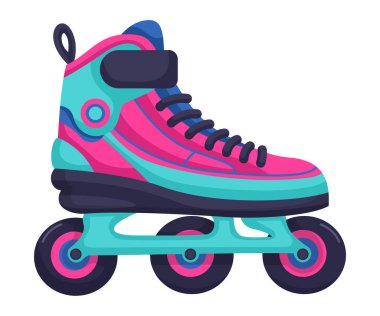 Modern tasarım patenler. Lastik çocuk spor ayakkabılarının basit bir çizgi film çizimi. Beyaz arka planda izole edilmiş spor ya da gündelik patenler. Spor adrenalin oyunları için patenci.