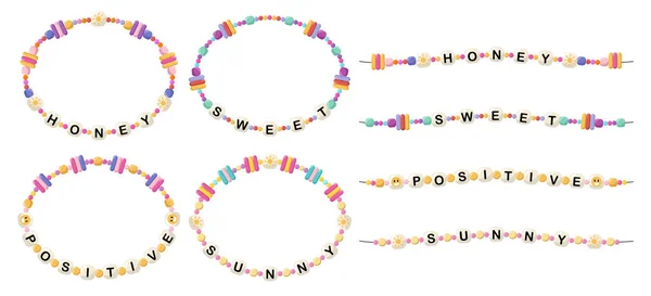 Collection Vector Jewelry Children Ornaments Bracelet Handmade Plastic Beads Set — Stock Vector