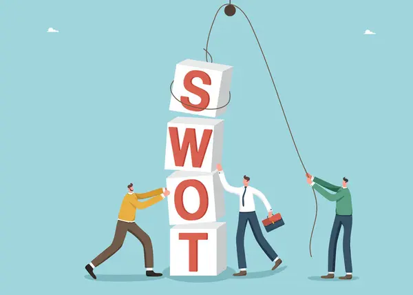 Swot Analysis Brainstorming Set Smart Goals Swot Analysis Team Working — Stock Vector