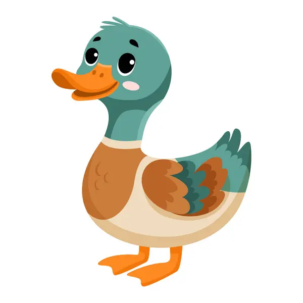 Cute Funny Duck Happy Little Duckling Ute Farm Animal Isolated — Stock Vector