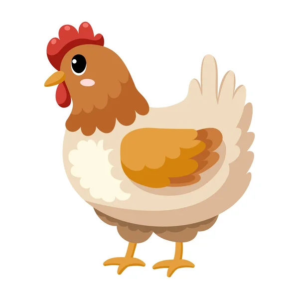Cute Funny Hen Happy Little Chicken Ute Farm Animal Isolated — Stock Vector