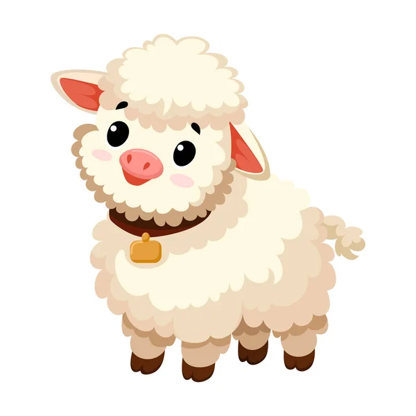 Cute Funny Sheep Happy Little Yeanling Ute Farm Animal Isolated — Stock Vector