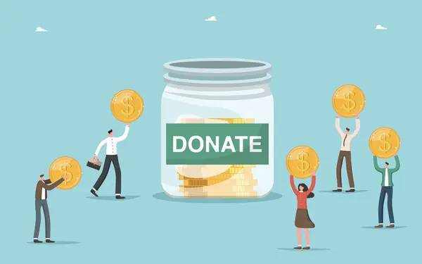 Conceito Doação Caridade Ajudar Necessitados Financiar Organizações Públicas Pessoas Jogam — Vetor de Stock
