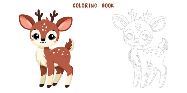 Livro Colorir Cervos Felizes Bonitos Pequeno Sarna Ovas Engraçadas Colorir — Vetor de Stock