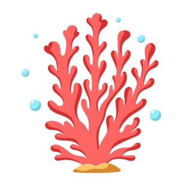 Okyanus ve deniz bitkisi, su altı bitkisi, deniz yosunu, deniz yaşamı. Su bitkisi, yosun, tropik deniz yatağı vektör elementi..