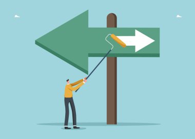 Planlama stratejisi ve iş hedeflerine ulaşmanın yolları, yüksek sonuçlar için yeni fırsatlar aramak, kariyer gelişiminin yönü, büyük başarıya giden yol, insan tabela direğinde yön değiştirir.