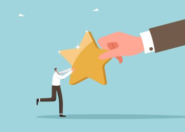 Takım çalışması ya da engelleri aşmak için kaldırım taşı ya da yüksek sonuç, arzu ve motivasyon, yeni fırsatlar için liderlik, büyük bir el bir adama yıldız verir..