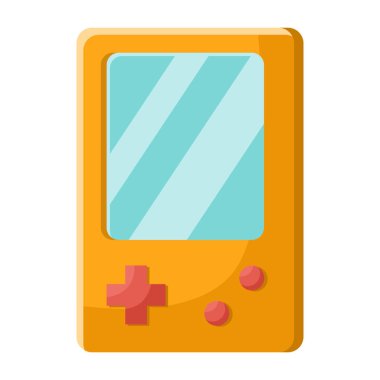 Turuncu kablosuz oyun alanı. Video oyunu joystick, retro oyun konsolu, beyaz arkaplanda oyun kontrol simgesi, elektronik dijital aygıt, oyuncular için aksesuar, oyun teknolojisi.