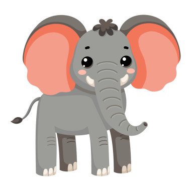 Beyaz arka planda izole edilmiş, İskandinav tarzında şirin bir Afrika fili. Tekstil, poster, kıyafet tasarımı için vektör karikatür çizimi.