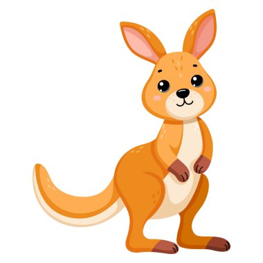 Beyaz arka planda izole edilmiş İskandinav tarzında şirin bir Afrika kangurusu. Tekstil, poster, kıyafet tasarımı için vektör karikatür çizimi.