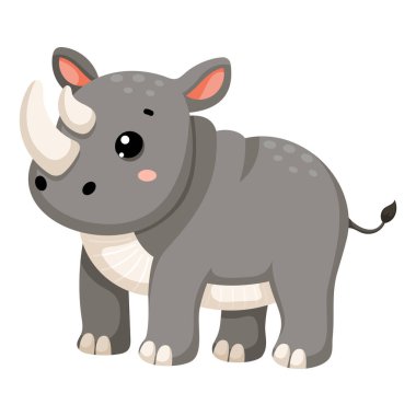 Beyaz arka planda izole edilmiş İskandinav tarzı şirin Afrika gergedanları. Tekstil, poster, kıyafet tasarımı için vektör karikatür çizimi.