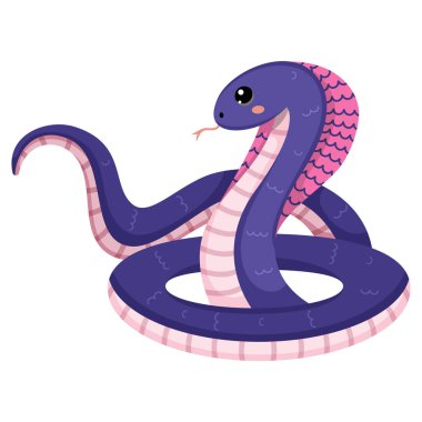 Şirin mor yılan. Renkli boğucu sürüngen. Çin Yeni Yıl sembolü. Beyaz arka planda izole edilmiş komik yılan karakteri. Kart, etiket, takvim için vektör illüstrasyonu.