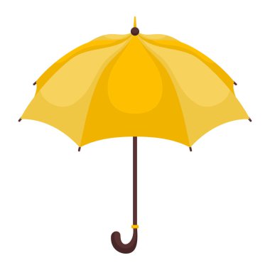 Sarı şemsiyeyi aç. Yağmurlu mevsimlik şemsiye. Aksesuarları koruyorum. Sonbahar, bahar mevsimi. Beyaz arkaplanda izole edilmiş düz biçimli el çizimi vektör illüstrasyonu.