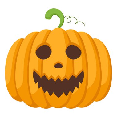 Kızgın suratlı ürkütücü Cadılar Bayramı kabağı. Çizgi film karakterinin vektör çizimi. El çizimi renkli sonbahar balkabağı beyaz arka planda izole.